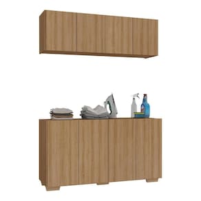 Conjunto Lavanderia Multiuso Armário Aéreo E Balcão Mp5054 Rustic natural