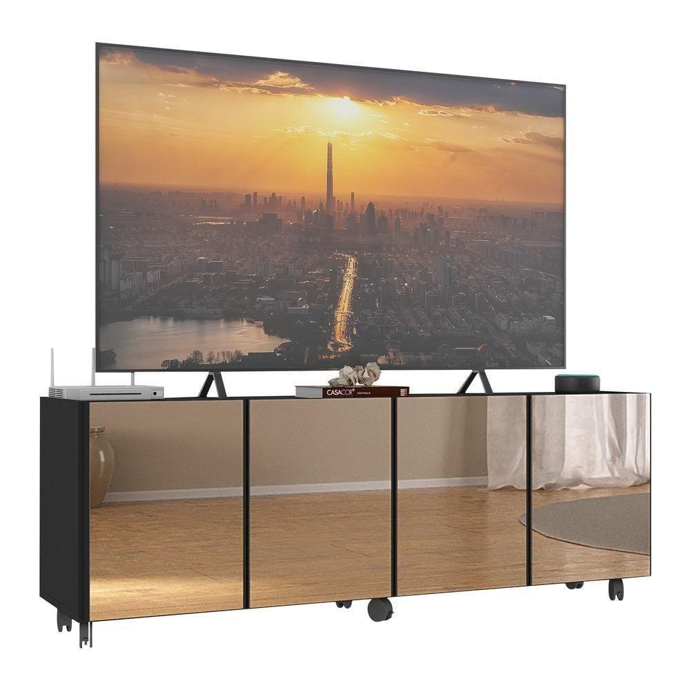 Rack Tv Até 50 Polegadas Com Rodízios E Espelhos Mp1080 Preto Preto