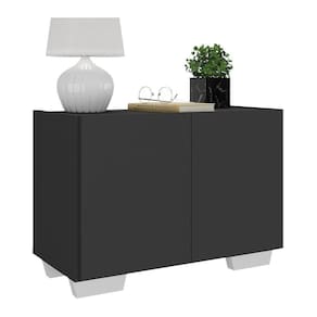 Mesa De Cabeceira Com Pés 2 Portas Multimóveis Mp4134 Preta/branca Preto/branco