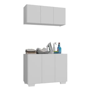 Conjunto Lavanderia Multiuso Armário Aéreo E Balcão Mp5051 Branco Branco
