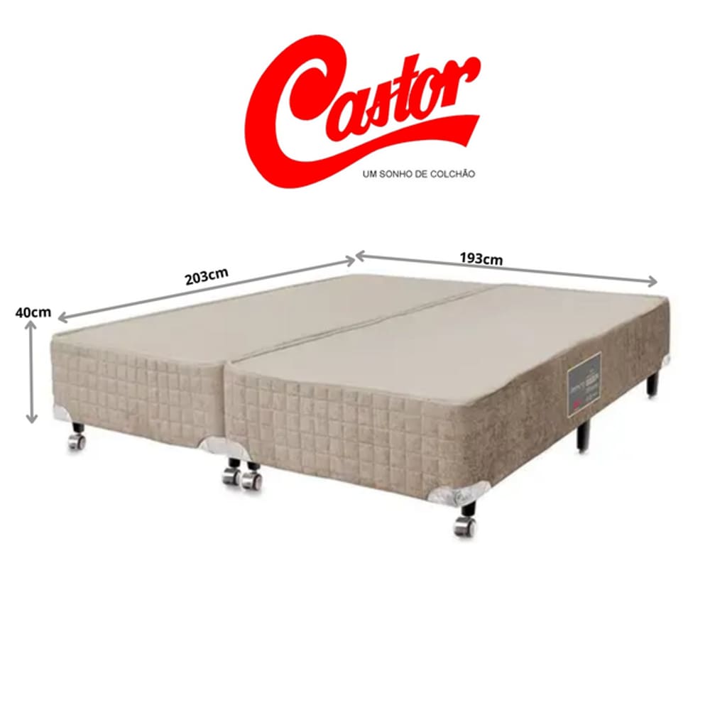 Base Box Castor Premium Bege Casal King Bipartido 193x203 - Linha Luxo