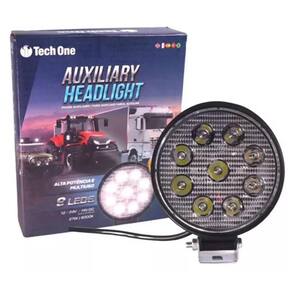 Farol Auxiliar Redondo 9 Leds 27w 6000k 12/24v Tech One
