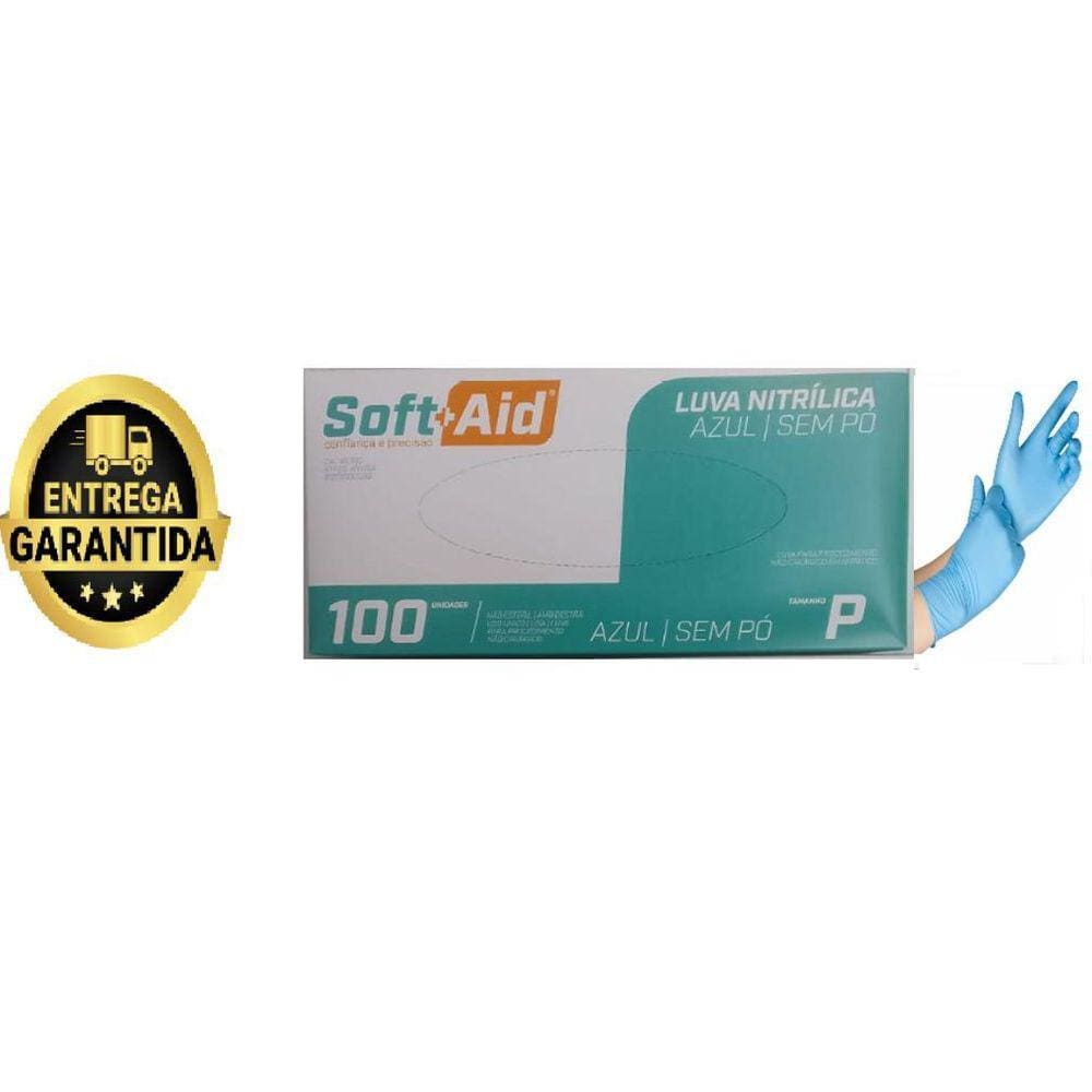 Luva Nitrilica Sem Pó Tamanho P Cor Azul Soft+Aid 100Un
