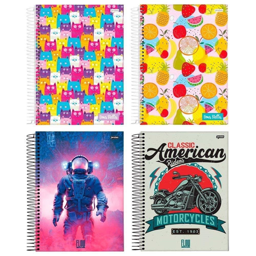 Caderno Espiral Universitário Jandaia | Capa Flexível 01 Matéria Flow/Stella 80 Folhas - Embalagem com 10 Unidades