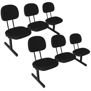Kit 2 Cadeiras Escritório Longarinas de 3 Lugares Ecoflex Preto