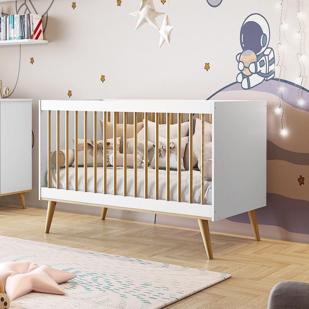Berço Infantil Mini Cama Lígia Branco Fosco/Bétula