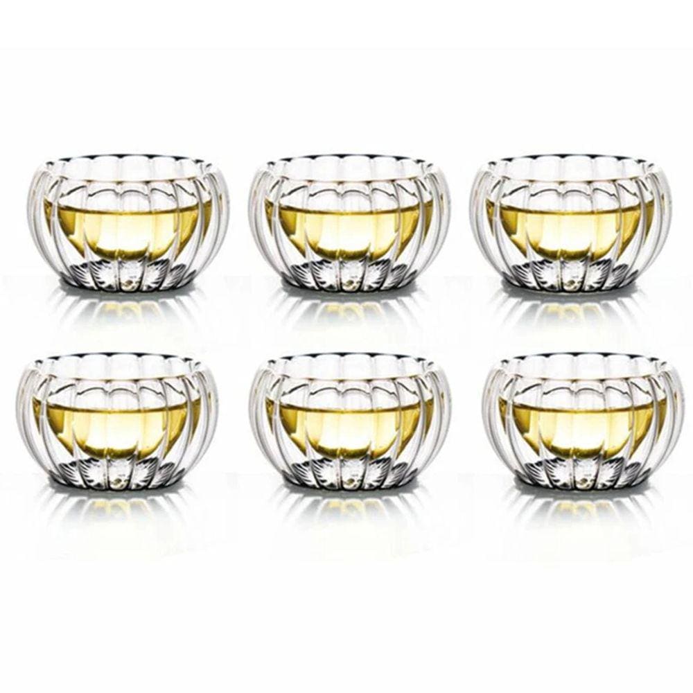 Jogo com 6 Copos de Vidro Duplo Estilo Japonês para Chá 50ml