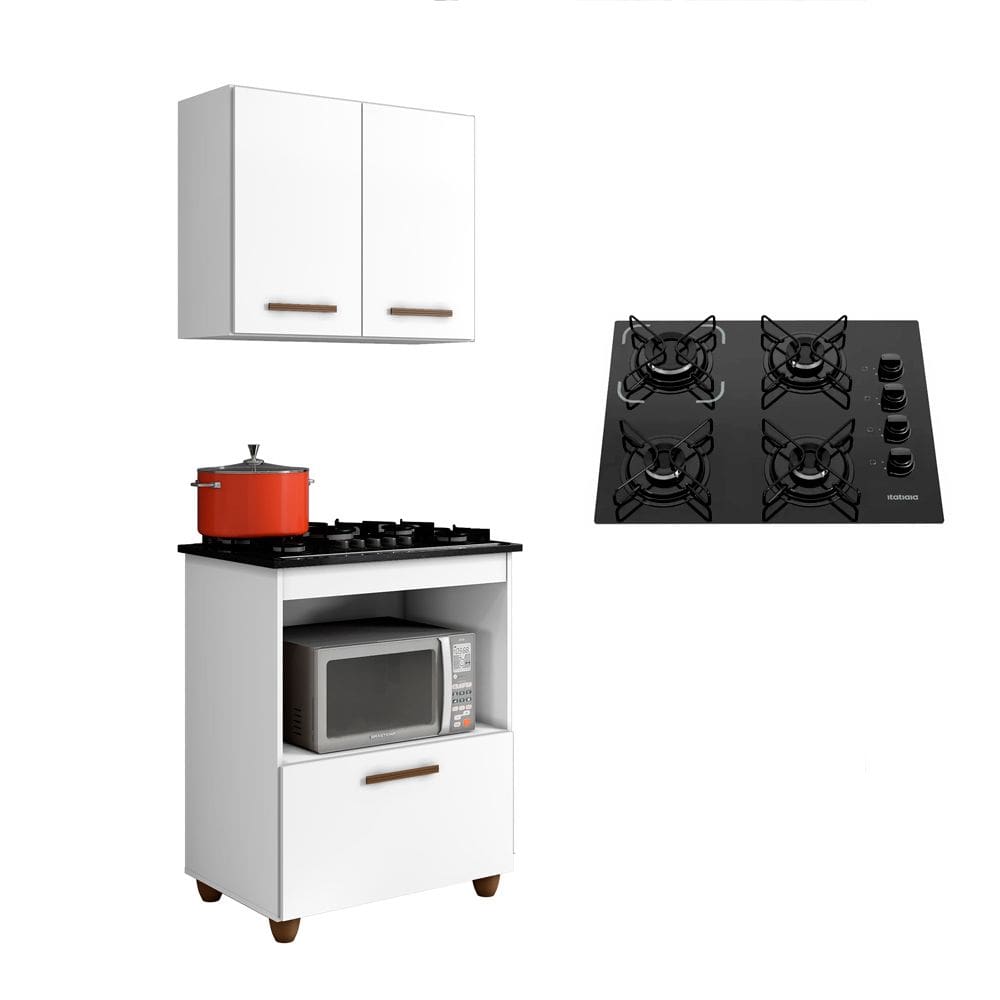 Kit Cozinha Balcão Armário Salvia e Cooktop 4 Bocas Itatiaia