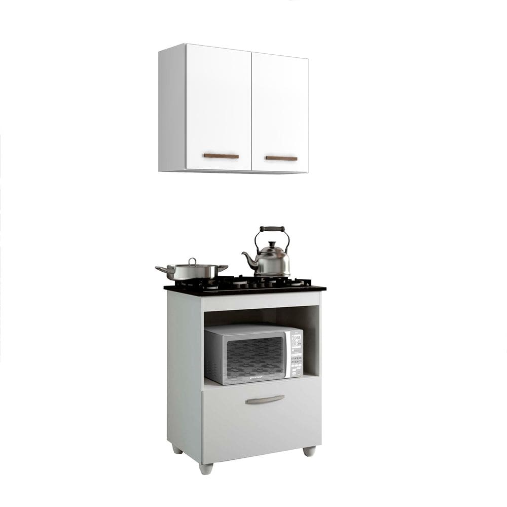 Kit Cozinha Balcão 5 Bocas Salvia Mais Armário Aéreo 2 Pt