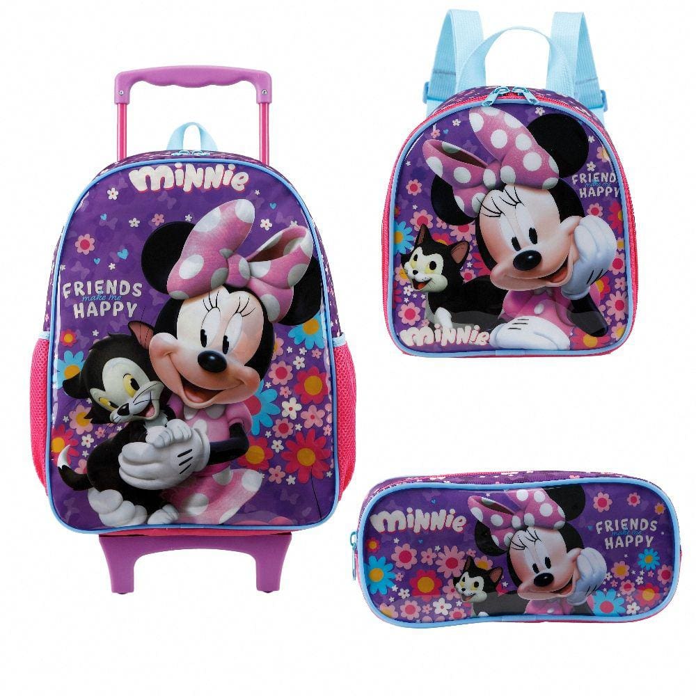 Kit Mochilete, Lancheira e Estojo Disney Minnie X1 Violeta Ref: 11400, 11404 e 11405 Xeryu`s