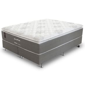 Cama Box King Size (Box + Colchão) 193x203x71 Brilhante Prorelax Molas Ensacadas Pillow Top - Cinza/Branco