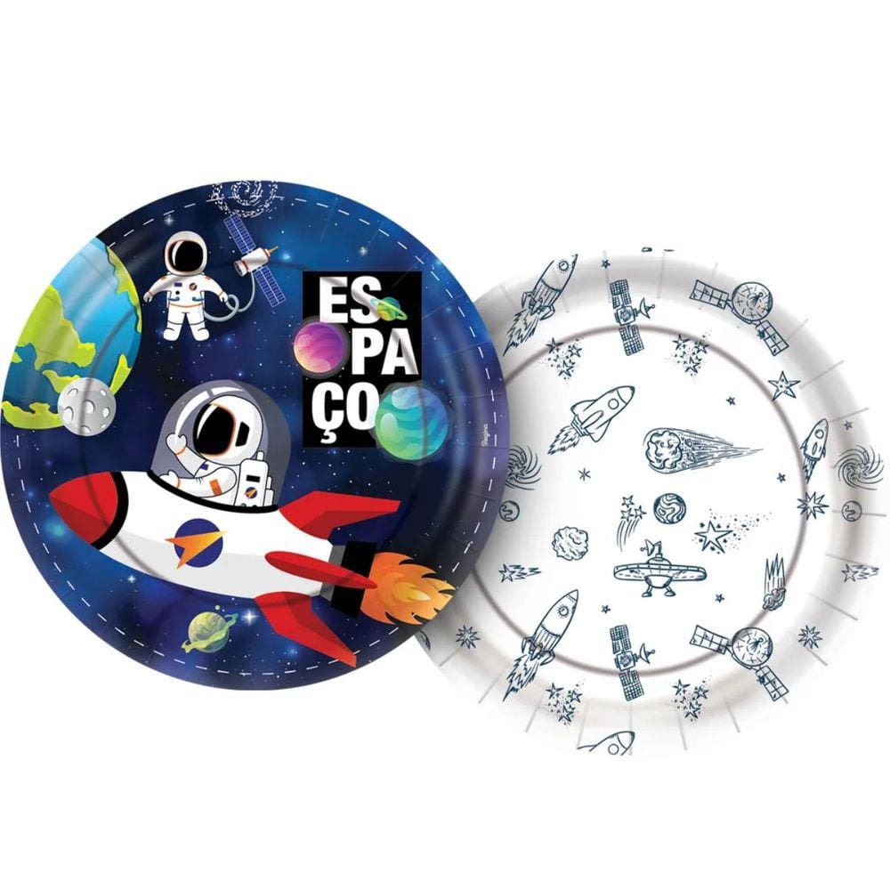 Kit Pratos Espaço Galáxia 12 Unidades 18cm