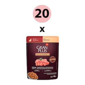 KIT 20 Ração Úmida Gran Plus Gourmet Gatos Filhotes Frango Sachê 85g