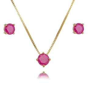 Conjunto Ponto de Luz Fuschia - Banhado em Ouro 18k