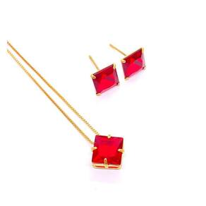 Conjunto Brinco e Colar Carré - Banhado em Ouro 18k