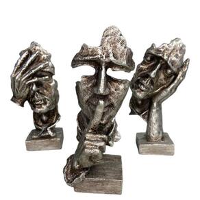 Esculturas Trios Sábios Cego Surdo Mudo 16Cm Prateado Resina