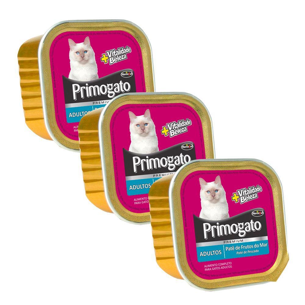 KIT 3 Ração Úmida Primogato Premium Pate Frutos Do Mar 150g