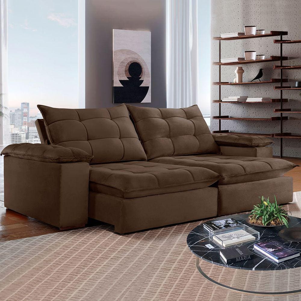 Sofá 5 Lugares Espanha Retrátil e Reclinável 290cm Marrom - Celflex