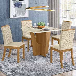 Mesa de Jantar 4 Lugares Scarlett com Vidro Nature/Off White/Linho - Panorama Móveis