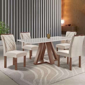 Mesa de Jantar 4 Lugares Kyra/Arthus com Vidro Chocolate/Off White/Suede Bege - Cel Móveis