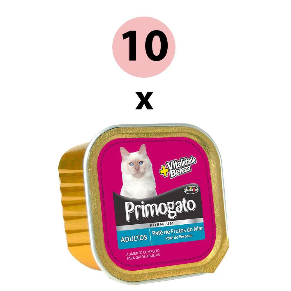 KIT 10 Ração Úmida Primogato Premium Pate Frutos Do Mar 150g