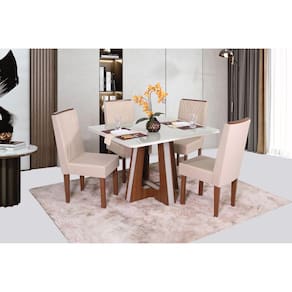Conjunto Sala de Jantar Mesa Retangular Vitória com 4 Cadeiras Helena com Apliques Marromlle/Off White