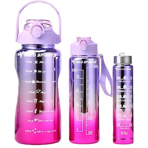 Kit 3 Garrafas Squeeze Plástica Gold Sports IIII Degrade Adesivos BPA-FREE 2 Lts, 800ml e 280ml