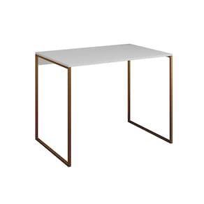 Escrivaninha Industrial Base Ferro Dourado Tampo Mdp Branco 110x50