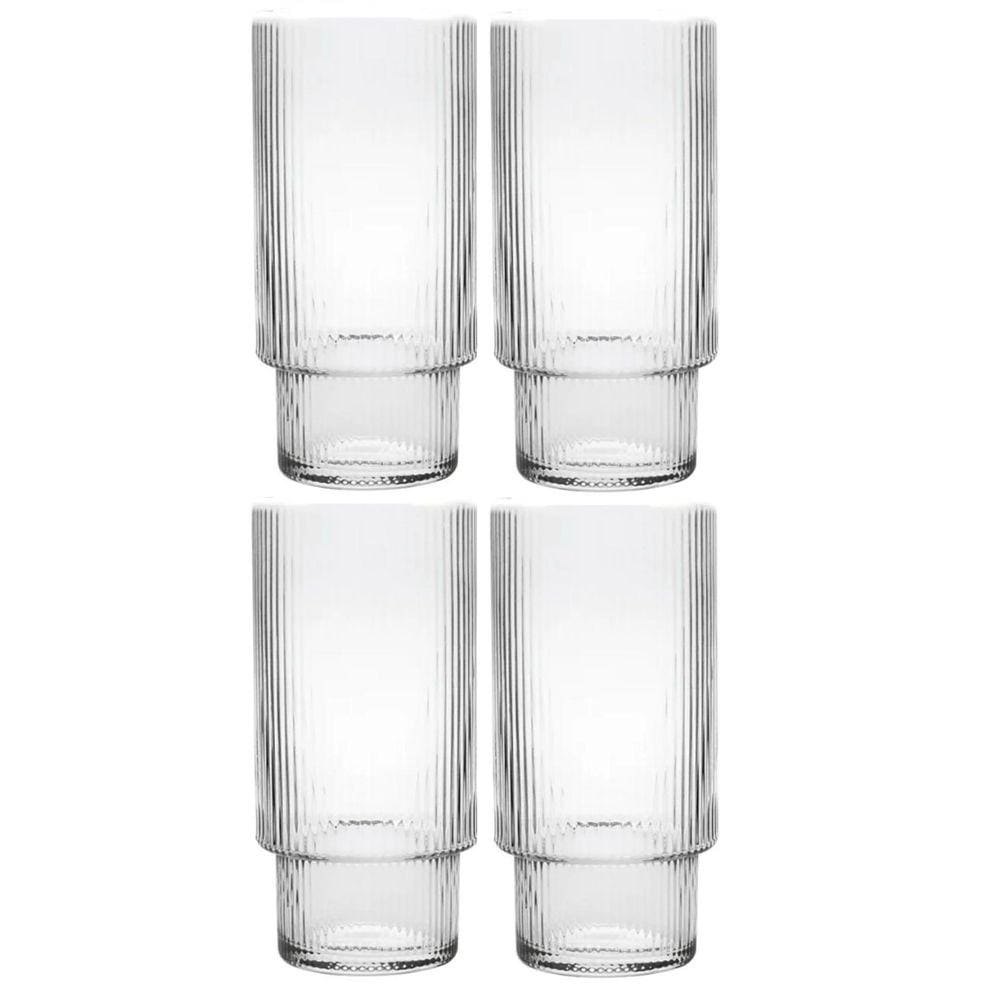 Jogo com 4 Copos de Vidro para Bebidas Chá Drinks 380ml