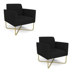 Kit 2 Poltronas Base X Industrial Dourado Marisa Linho  D03 - D`Rossi
