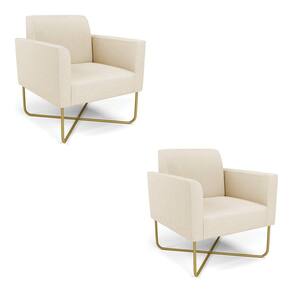 Kit 2 Poltronas Base X Industrial Dourado Marisa Linho Bege A19 D03 - D`Rossi