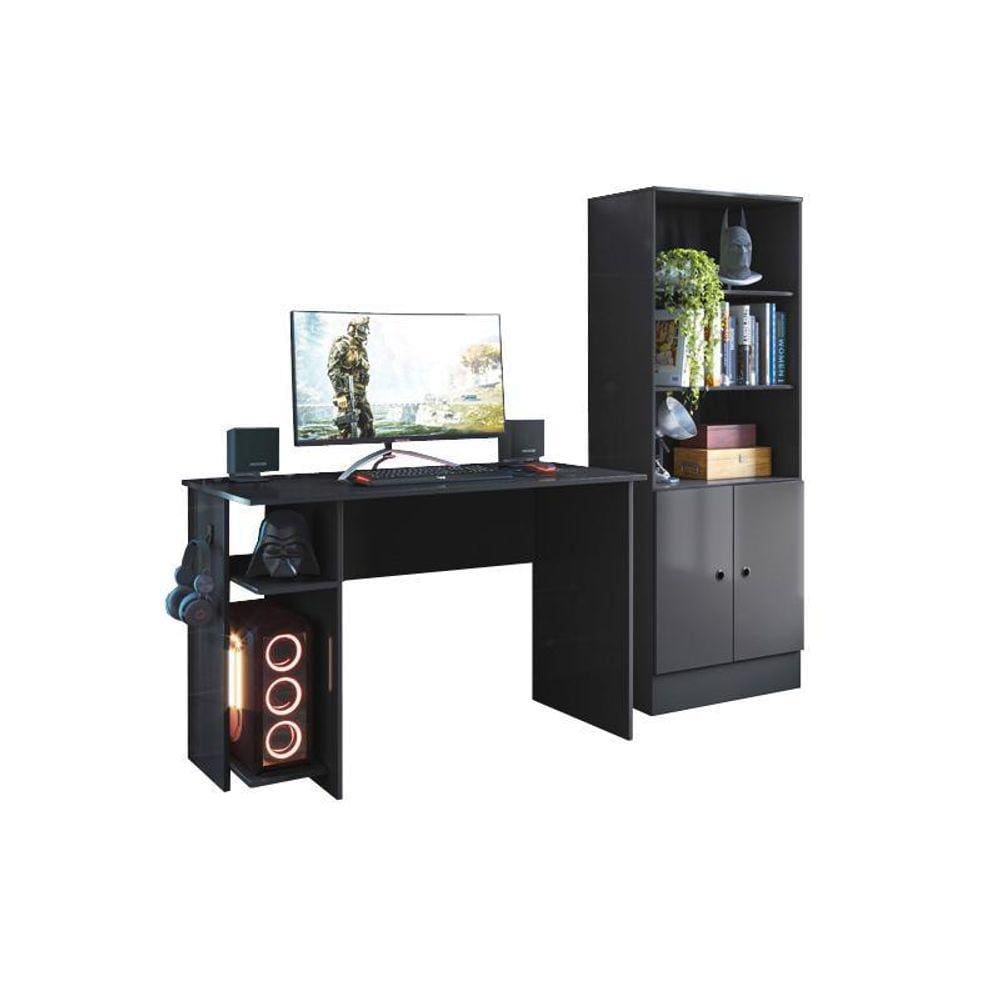 Jogo de Quarto Gamer com Mesa para Computador e Estante Preto - FdECOR