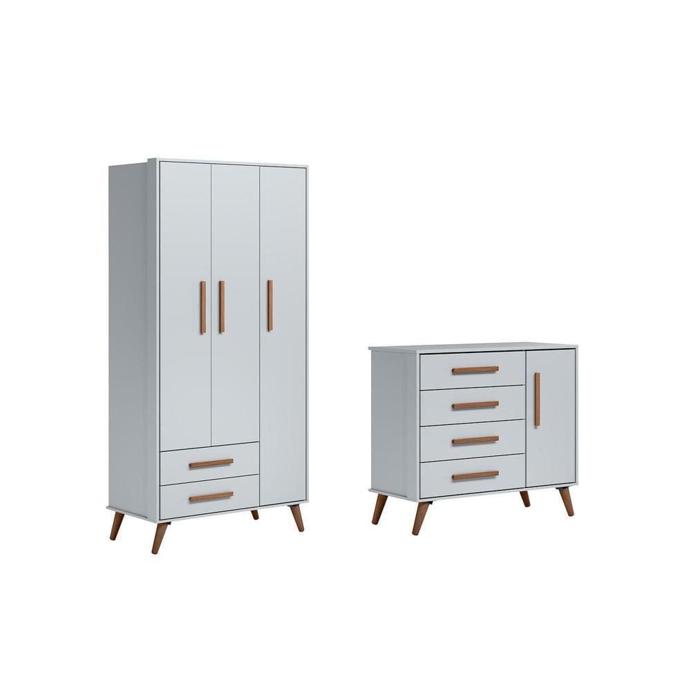 Quarto Infantil Encanto Retrô com Cômoda Sapateira e Guarda Roupa 3 Portas Cinza - FdECOR