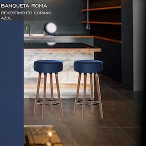 Banqueta Alta Berlim Pés Palito Estofada Kit 4 Peças Azul