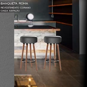 Banqueta Alta Berlim Pés Palito Estofada Kit 4 Peças Asfalto