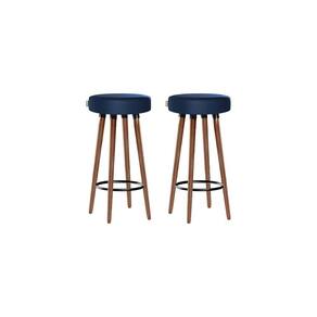 Kit 2 Banquetas Moderna Alta Roma Slim Azul 70cm