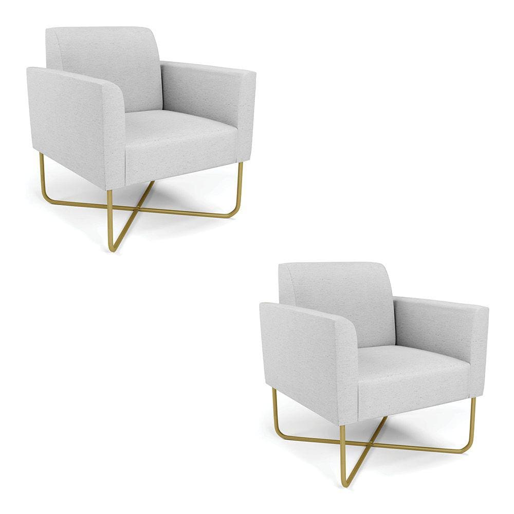 Kit 2 Poltronas Base X Industrial Dourado Marisa Linho D03 - D`Rossi