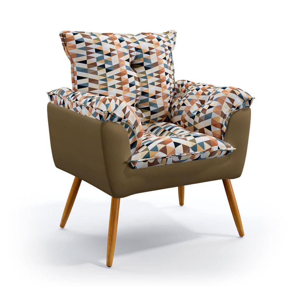 Poltrona Beta F-014 Sued Estampado Bege com Veludo Aradecor