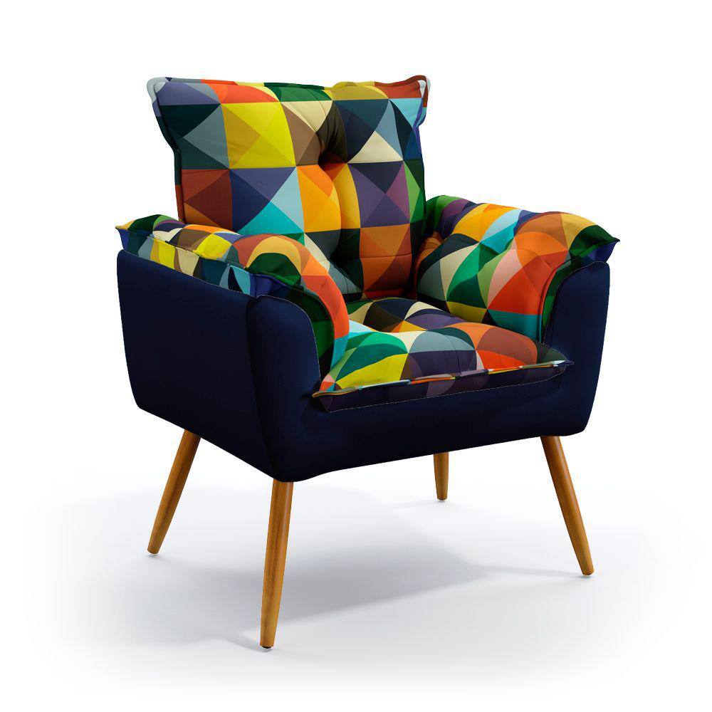 Poltrona Beta F-015 Sued Estampado Colorido com Veludo Aradecor