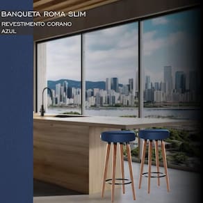 Banco Banqueta Roma Slim Redonda Alta 70cm Azul