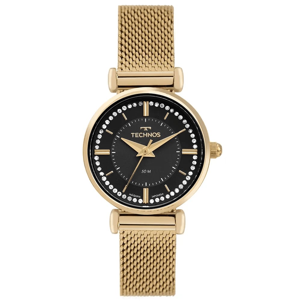Relógio TECHNOS feminino analógico preto dourado 2035MXU/1P