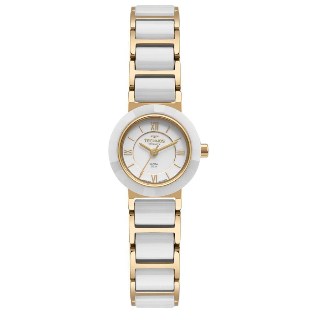 Relógio TECHNOS feminino analógico branco dourado 2035LWF/1B