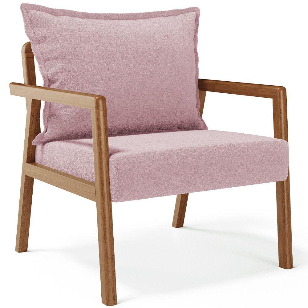 Poltrona Decorativa Para Sala de Estar e Living Alícia B04 Bouclê Rosê - Lyam Decor