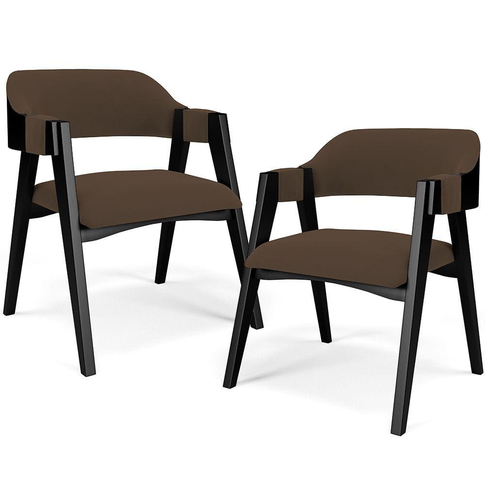Kit 2 Cadeiras Sala de Jantar Estar Living Estofada Suran L02 Preto Suede Marrom - Lyam Decor