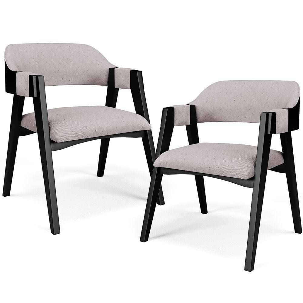 Kit 2 Cadeiras Sala de Jantar Estar Living Estofada Suran L02 Preto Linho Bege - Lyam Decor