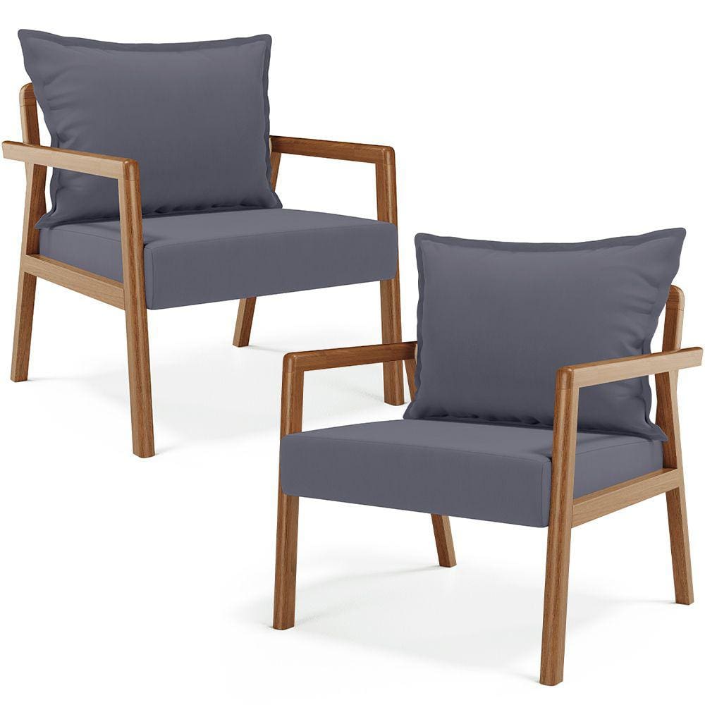 Kit 02 Poltronas Decorativa Para Sala de Estar Alícia B04 Suede Cinza - Lyam Decor