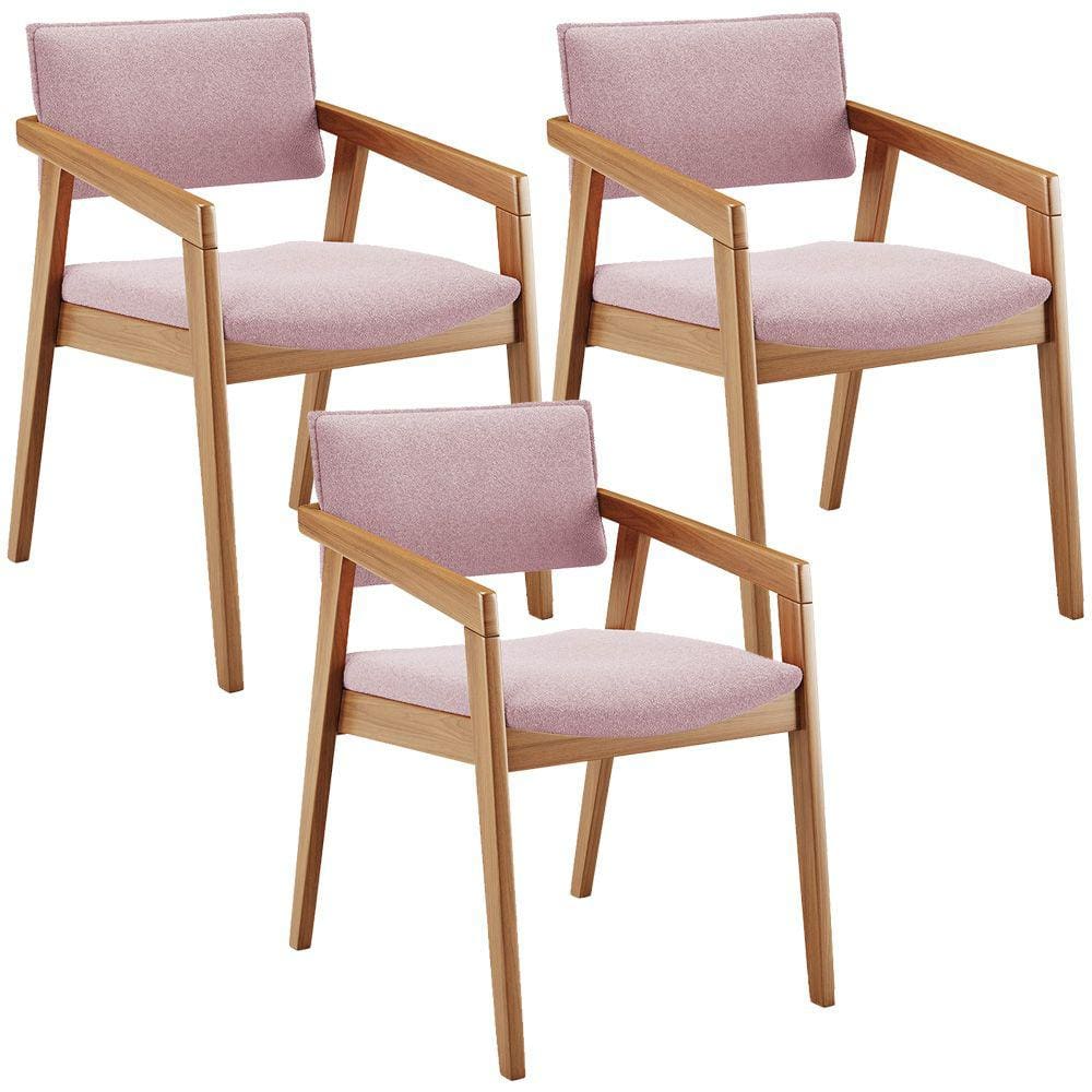 Kit 03 Cadeiras Para Sala de Jantar Estar Living Giorgia B04 Bouclê Rosê - Lyam Decor
