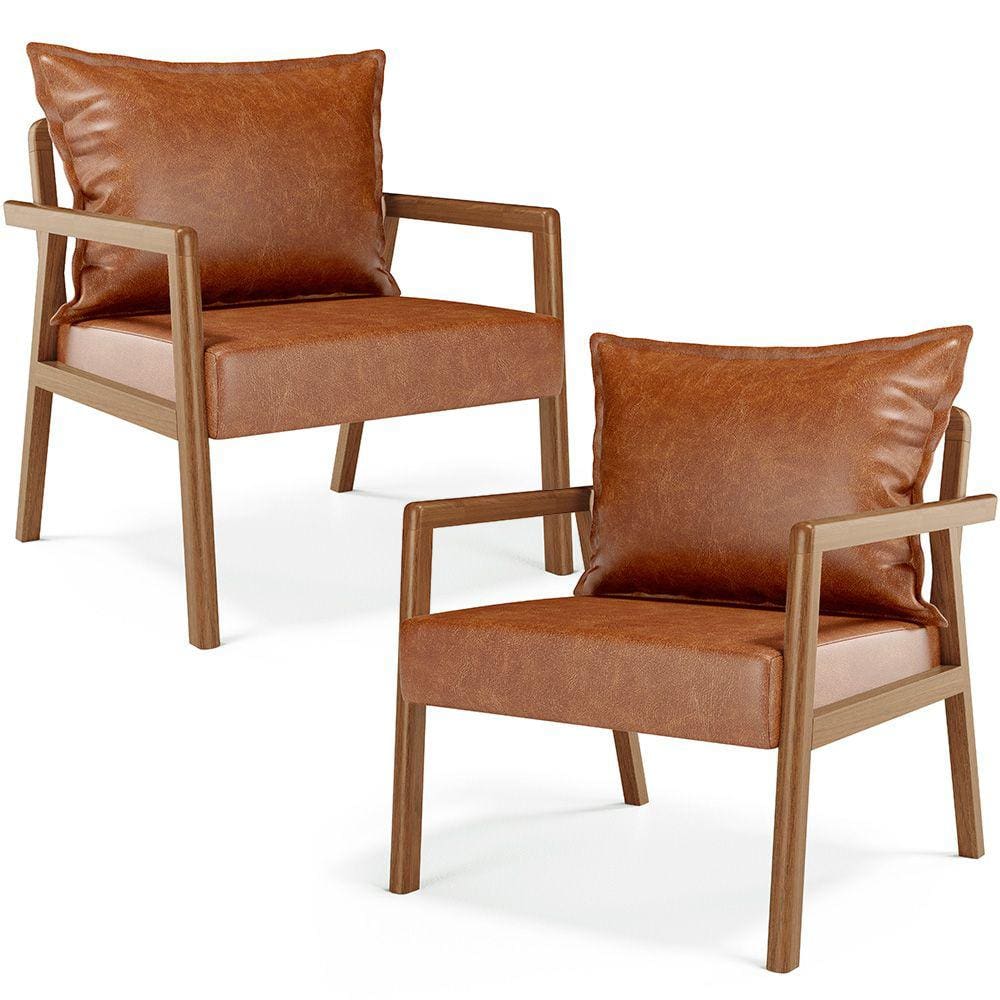 Kit 02 Poltronas Decorativa Para Sala de Estar Alícia B04 Couríssimo Camel - Lyam Decor