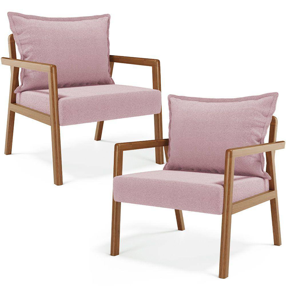 Kit 02 Poltronas Decorativa Para Sala de Estar Alícia B04 Bouclê Rosê - Lyam Decor