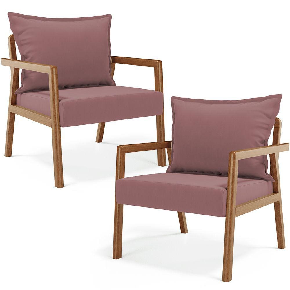 Kit 02 Poltronas Decorativa Para Sala de Estar Alícia B04 Suede Rosê - Lyam Decor